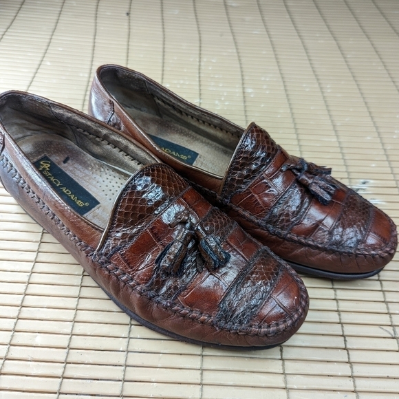 Stacy Adams Men\'s Size 9.5M Genuine Snake Skin Brown tassel Shoes Loafers. Right main image 9